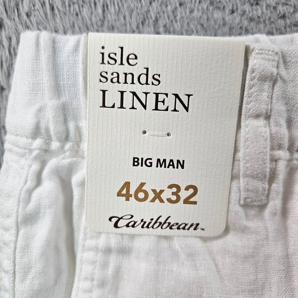 $89 NEW Caribbean Roundtree Linen Pants Men 46 x 32 Coastal Comfort White‎
